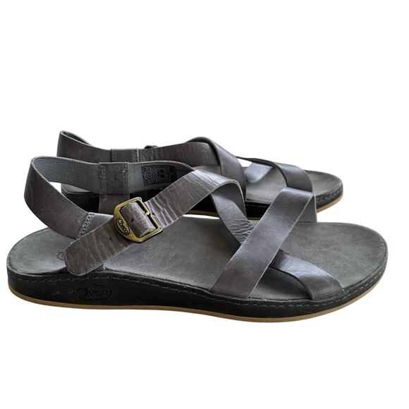 Chaco Wayfarer Classic Z Strap Sandals Women Size 11 Grey Leather Flat Comfort - Picture 3 of 9